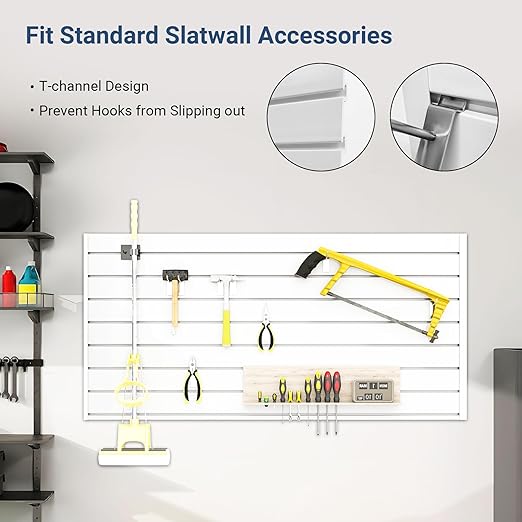 4FT x 2FT Modern White PVC Slatwall Panel, Wall Mounted, 1 Shelf, Garage Storage, 75 lbs Weight Capacity