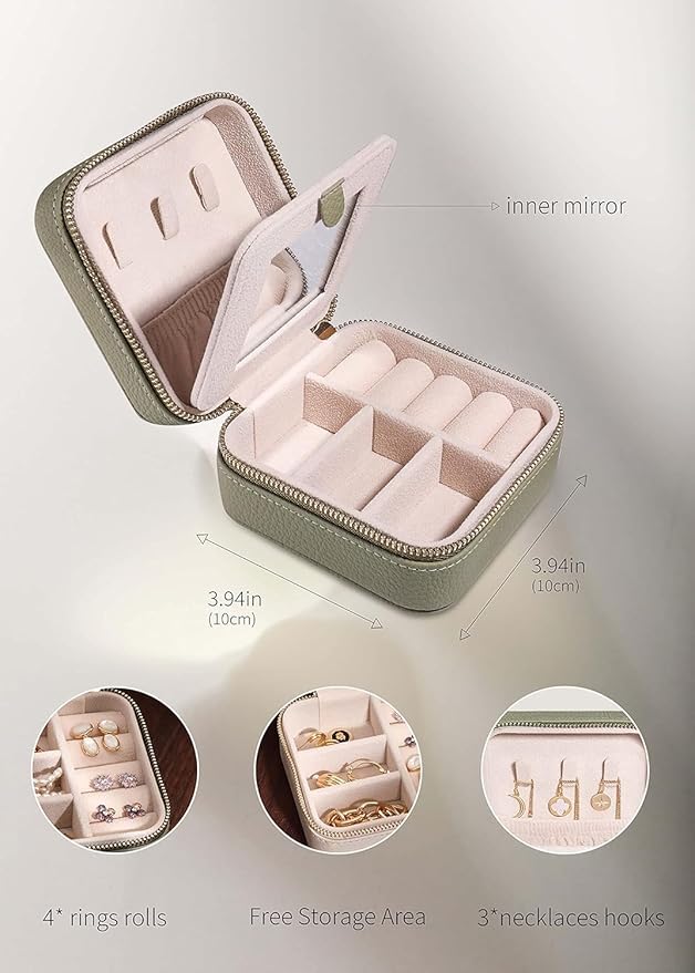 S.Leaf Travel Jewelry Organizer Boxes for Women Small Portable Necklace Earrings Bracelet Rings Travel Case Best Friend Birthday Gifts for Women Trendy (03_Lychee_Heart)
