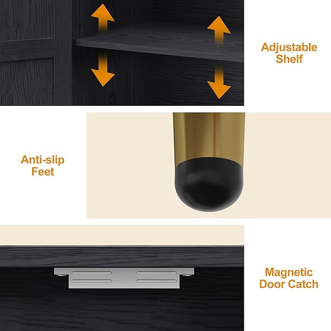 RoyalCraft 2-Door Storage Cabinet, Modern Wood Credenza with Adjustable Shelves, Freestanding Buffet Sideboard Cabinet for Living Room, Bedroom, Dining Room, Entryway, Black