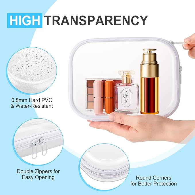 Sanwuta 6 Pcs Clear Hard Zipper Case Hard Plastic Zipper Pouches Transparent Makeup Bag Pencil Pouches for Travel Snacks Christmas Trinket Storage Organizer Box(Assorted Color,7.87 x 5.9 x 2 Inch)
