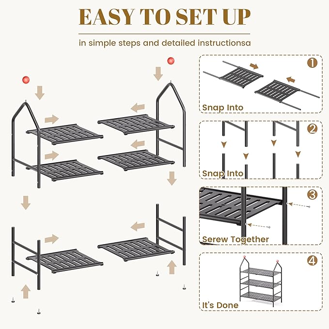 Shoe Rack, 3-Tier Shoe Organizer, Metal Storage Shelf, Shoe Rack for Closet, Free Standing Shoe Racks for Entryway, Garage & Doorway, Sturdy Shoe Shelves, Black