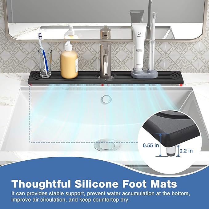 DK177 Faucet Mat for Kitchen Sink - Water Absorbing Stone Tray for Sink, Diatomite Fast-Drying Faucet Mat, Faucet Splash Guard for Bathroom Counter (Dark Gray, 30" x 4")