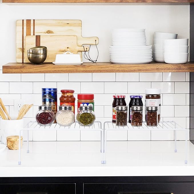 Medium (13.1 x 10.2 Inch) Cabinet Storage Shelf Rack, Shelves，Kitchen Counter and Cabinet Shelf, Storage Rack Organizer for Kitchen, Fridge, Cabinet, Bathroom Cupboard& Pantry (2, White)