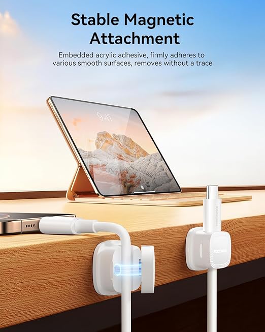 Rocoren 6-Pack Magnetic Cable Clips Cord Organizer - USB, HDMI Cable Management Accessories for Desk, Wall, Car