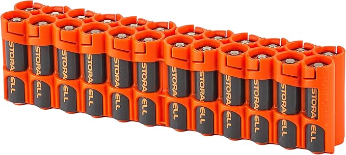AA Battery Storage Caddy by Storacell, Orange - Holds 24 Batteries (Not Included)