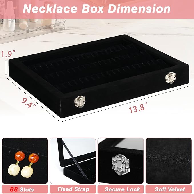 Cirhy Earring Organizer Tray, Earring Box with Clear Lid 80 Slots Velvet Drawer,Earring Tray with Lock, Jewelry Display Case for Women Girls, Black