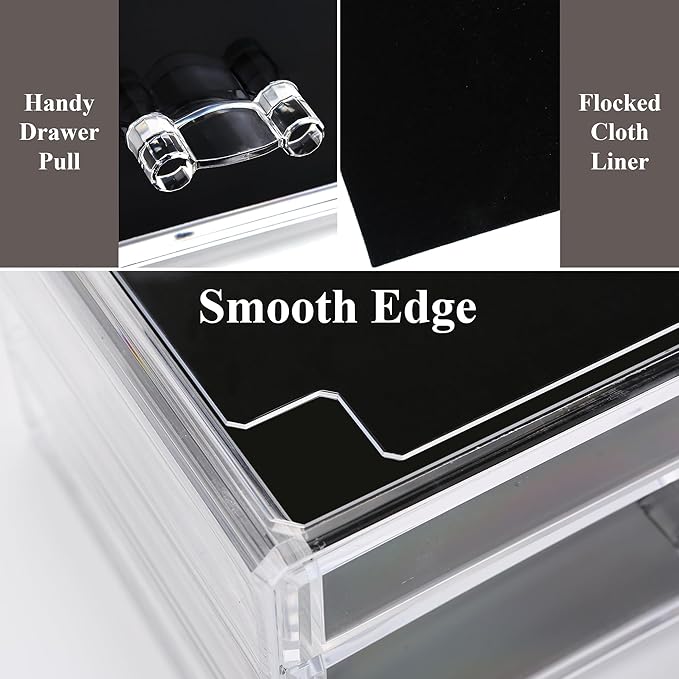 Sea Team 3-Layer Stackable Clear Makeup Organizer with Drawers, Acrylic Plastic Cosmetic Display Case, Jewelry Storage Box for Dresser, Bathroom, Vanity, Countertop (6 Drawers, 1 Lipstick Holder)