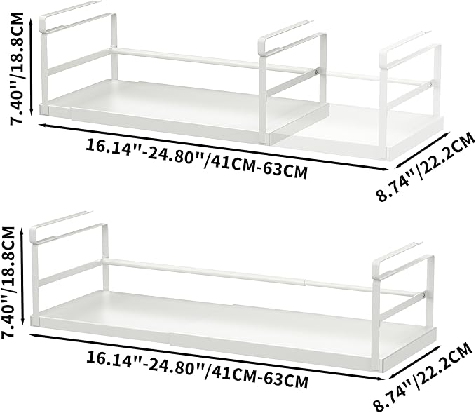 Finnhomy 2 Pack Under Cabinet Organizer, Pantry Organizers and Storage, Under Shelf Basket, Pantry Organization, Expand between16.14”-24.8”, Light Gray