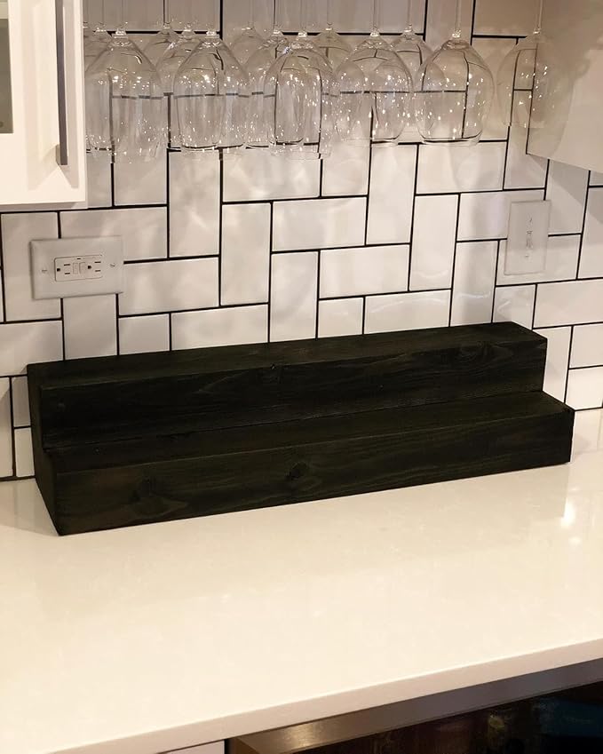 Tiered Bottle Shelf | 2 Tier Liquor Bottle Display | Bar Organization | Wine Shelf | Black (18")