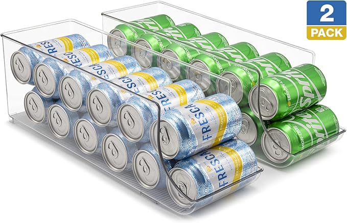 Sorbus Can Dispenser for Refrigerator - 12 Can Fridge organizer Rotation System Rack - Clear Soda Can Organizer for Refrigerator, Freezer & Pantry - Great for Kitchen Organization & Storage (2-Pack)