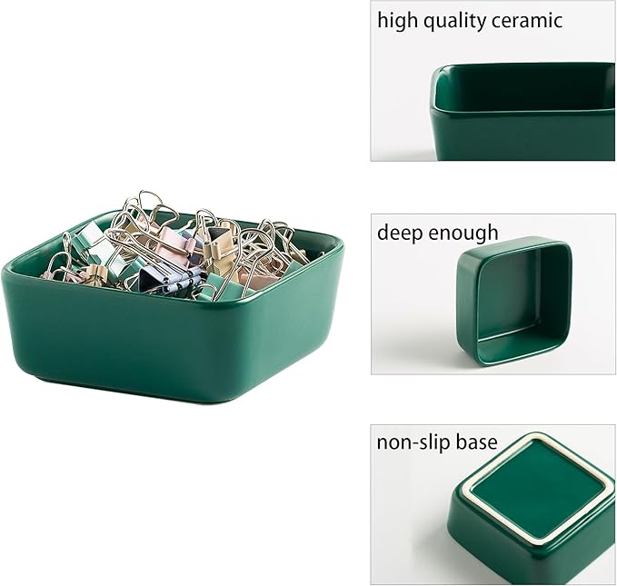 Ceramic Paper Clip Holder for Desk Cute Binder Holder Paperclip Holders for Office Paper Clips Dispenser Organizer desk décor (green)