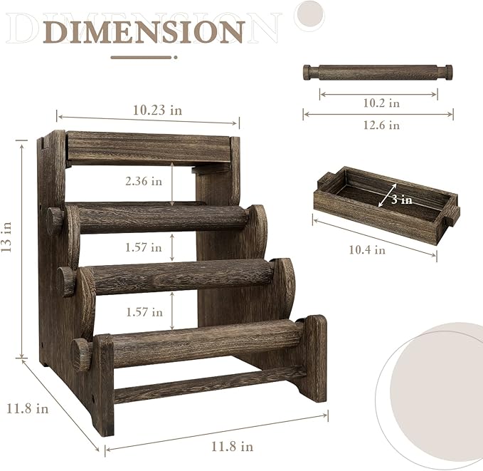 LadyRosian 4 Tier Wooden Bracelet Holder, Bangle Watch Necklace Display Storage Jewelry Holder Stand Display Organizer (Brown-box)