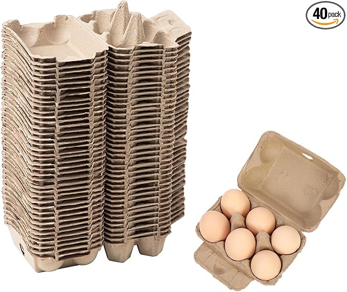 40 Pack Egg Cartons Bulk, 2x3 Style Reusable Empty Natural Paper Pulp Egg Cartons, Sturdy Design Egg Holder Containers for Fresh Chicken Eggs