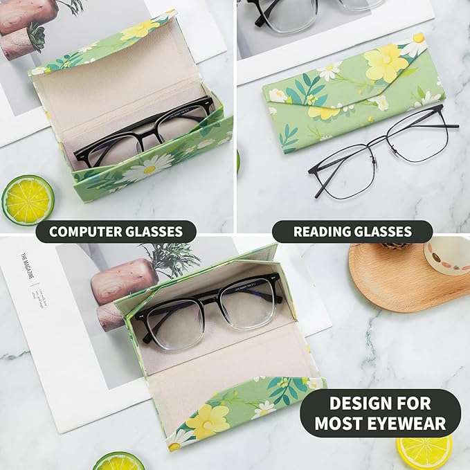 Foldable Glasses Case, Magnetic PU Leahter Sunglasses Case, Cute Hard Shell Folding Eyeglass Cases for Women Kids