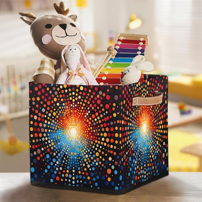 TropicalLife 13x13x13 Inch Large Fabric Storage Cube Colorful Polka Dots Foldable Storage Bin with Handles Organizer Boxes Cube Basket for Shelves Organizing Closet