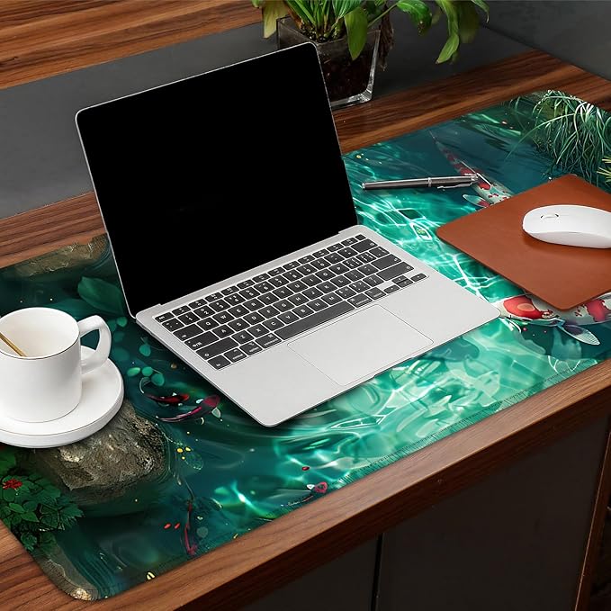 Koi Fish Mouse Pad XXL – Large Japanese Pond Desk Mat with Water Reflection, Extended Non-Slip Gaming Mousepad for Office, Home, Laptop, Workstation, 31.5 x 11.8 in