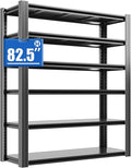 Metal Storage Shelving Heavy Duty, Shelves Unit for Garage, Adjustable 6 Tier Storage Rack, Industrial Utility Shelf for Garage, Warehouse, Basement, Kitchen, 18" D x 48" W x 82.5" H, Black