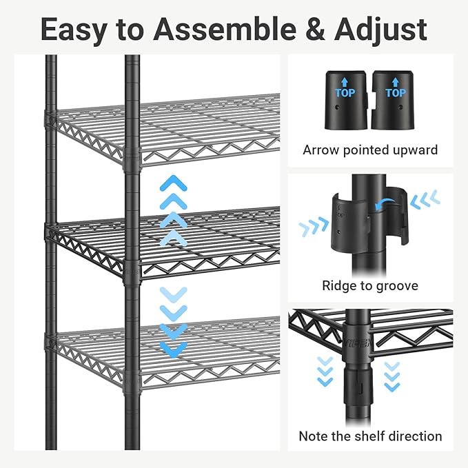 VIPEK R4C Rolling Garment Rack 6 Tiers Adjustable Heavy Duty Wire Shelving Portable Clothes Rack with Lockable Wheels, Black Metal Clothing Rack with Grey Upgraded Polyester Cover, Max Load 620lbs