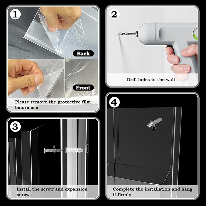 Acrylic Brochure Pamphlet Holder, 9 Magazine Holders, Clear Brochure Display Stand Wall Mount, Trifold Flyer Rack, Literature Storage Rack for Home, Offices, Waiting Room