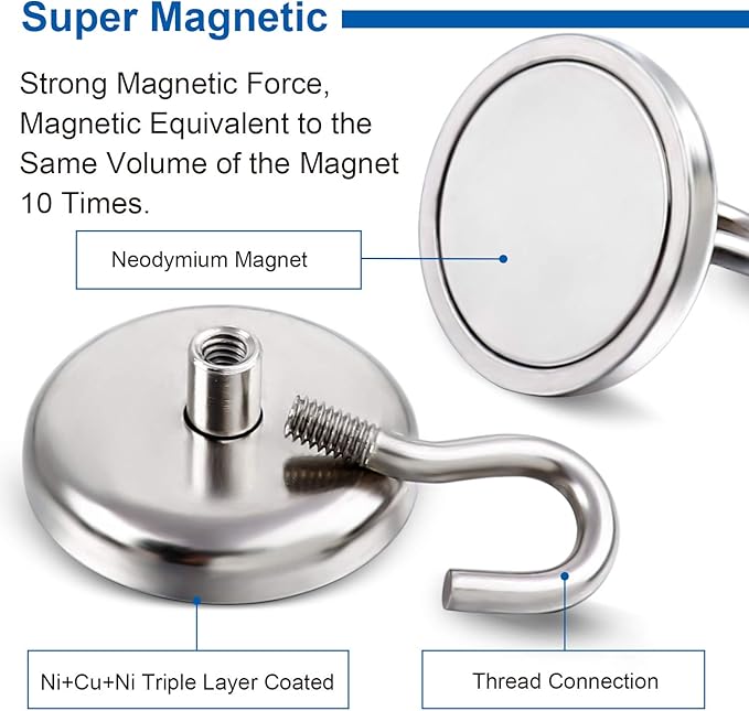 DIYMAG Strong Neodymium Magnetic Hooks, 120lbs Heavy Duty Rare Earth Magnets with Hook,Strong Corrosion Protection Facilitate Hook Pack of 6