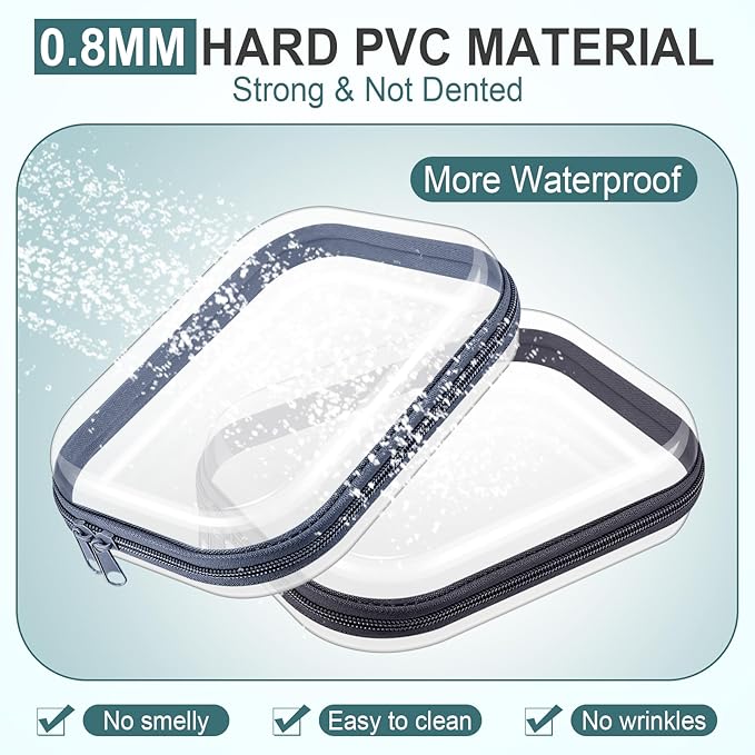 Sanwuta 6 Pcs Clear Hard Zipper Case Hard Plastic Zipper Pouches Transparent Makeup Bag Pencil Pouches for Travel Snacks Christmas Trinket Storage Organizer Box(Blue-green,7.87 x 5.9 x 2 Inch)