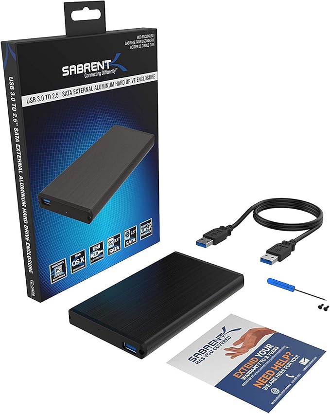 SABRENT [Upgraded Version Support UASP] Ultra Slim USB 3.0 to 2.5-Inch SATA External Aluminum Hard Drive Enclosure [Black] (EC-UK30)