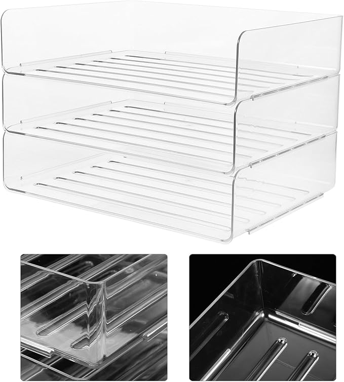 Stackable Paper Tray Organizer for Desk Wide Letter File Holder Transparent Desktop Storage Rack for Office Documents Mail and Stationery Management