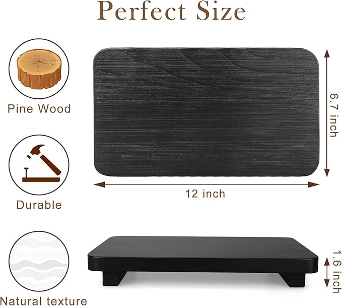 Black Bathroom Counter Organizer Tray Wood Riser Kitchen Countertop Trays Dish Soap Dispenser Holder for Bathroom Decor Wooden Pedestal Display Stands Kitchen Sink Accessories Vanity Tray