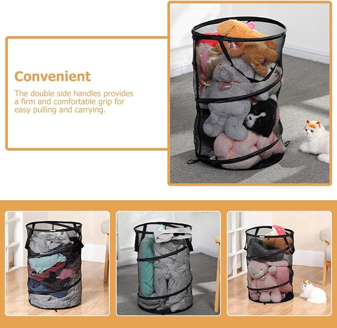 BESPORTBLE Foldable Laundry Basket with Handles Large Capacity Mesh Clothes Storage Container Portable Collapsible Hamper for Home Camping Dorm Travel Space-saving Organizer