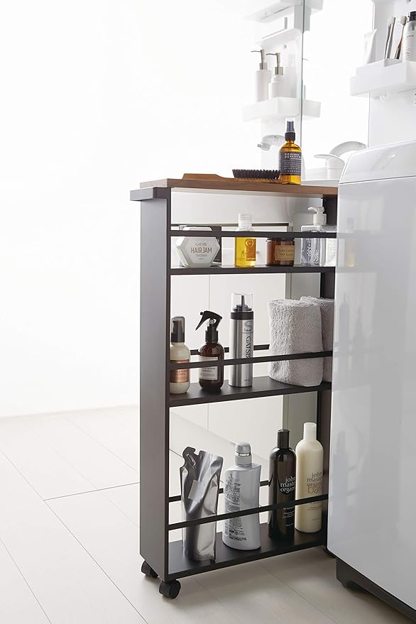 YAMAZAKI home Tower Rolling Slim Storage Cart With Handle Black