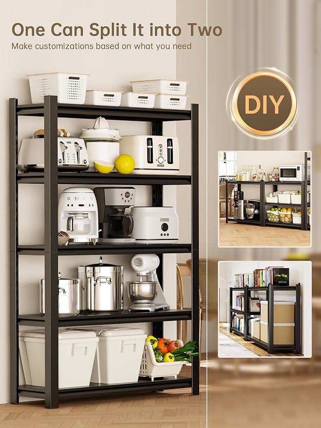 JHYKHG 39" W Storage Shelves,5-Tier Heavy Duty Garage Shelving,Adjustable Shelving Unit,Metal Shelf,Boltless Assembly Rack for Warehouse,Shed,2,500 lb Load,18 x 39 x 72 Inches,Black