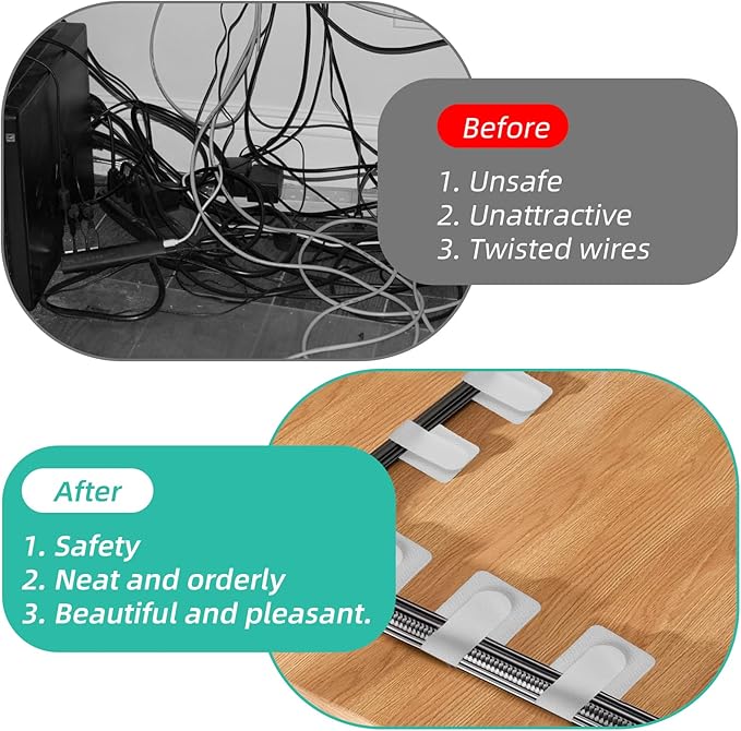 100Pcs Hook and Loop Cable Straps, Adhesive Wire Management Appliance Cord Organizer Self Adhesive Cable Ties for Kitchen Office Household Essentials, Easily Organize Desktop Wires (White)