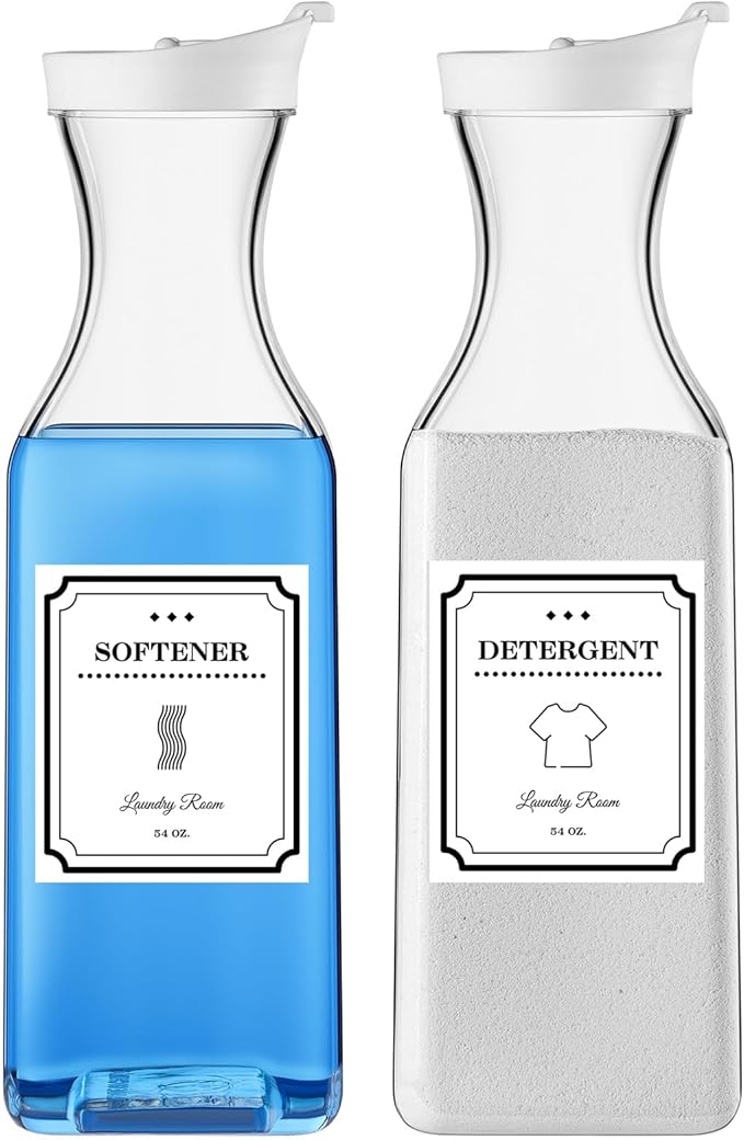 Laundry Detergent Dispenser,54oz Fabric Softener Dispenser,Plastic Liquid Laundry Detergent Container,Laundry Detergent Organizer for Laundry Room Organization with 4 Labels,2 Pack