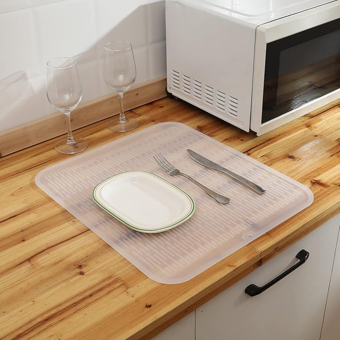 Silicone Dish Drying Mat for Multiple Usage,Easy clean,Eco-friendly,Heat-resistant Silicone Mat for Kitchen Counter or Sink,Refrigerator or Drawer Liner Translucent 2XL 24 inches x 18 inches