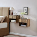 Floating Nightstand with Fluted Drawer - Modern Wall Mounted Bedside Table with Open Storage Shelf, Small Night Stand TV Stand for Bedroom(Rustic Brown, Set of 2)