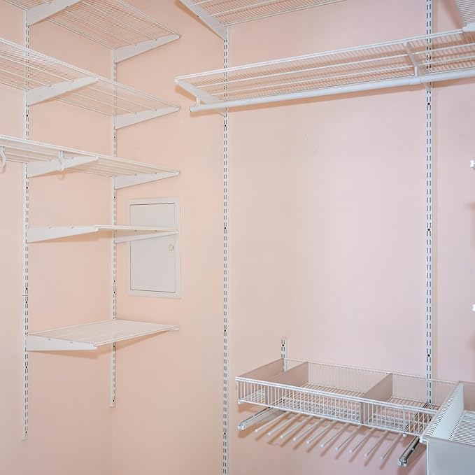 12 Pack 47 Inch Dual Track Upright Wall Shelving System Shelf Bracket Twin Slot Shelf Rail Twin Track Upright Heavy Duty Support System for Pantries, Linen Closets, Laundry Rooms (White)
