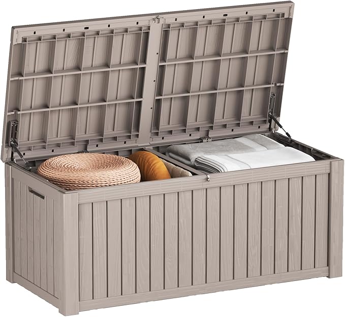 180 Gallon Outdoor Storage Box Waterproof Lockable Resin Deck Box Large, Patio Storage Bin for Pool Accessories Cushion Furniture, Garden Tools, UV-Resistant Outside Delivery Grey