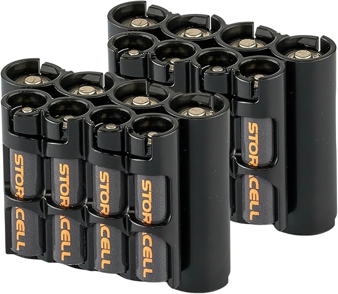Storacell AA + AAA Combo Battery Storage Caddy and Dispenser (Pack of 2), Black, Holds 4 AA + 4 AAA Batteries (Not Included), Durable & Compact Design, The Original Battery Caddy, Made in The USA