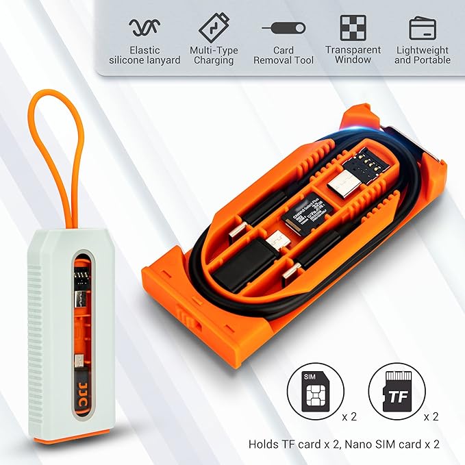 JJC 5 in 1 Data Cable Adapter Kit,Data Cable Transfer Storage with Micro USB Type-A OTG Adapter,1.8ft Data and Charger Cable, Charging Cable Convertor for Travel,Hold 2 Micro SD 2 Nano SIM Cards
