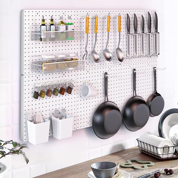 FZK Peg board,Pegboard 32''*32'',White Pegboard 4pcs and 33 board Organizer Accessories,Pegboard Wall Organizer,Peg boards,Peg boards for Walls,ABS Plastic Craft Room Garage Kitchen office