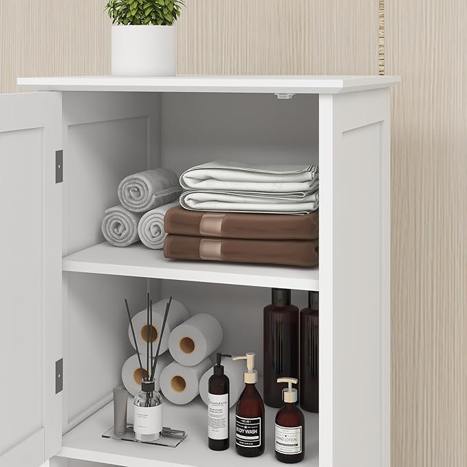 Tilt Out Laundry Hamper Cabinet, 55" Tall Bathroom Storage Cabinet Laundry Cabinet with Shelves and Clothes Basket, Hamper Cabinet Shelf for Laundry Room Bathroom Organizer, White
