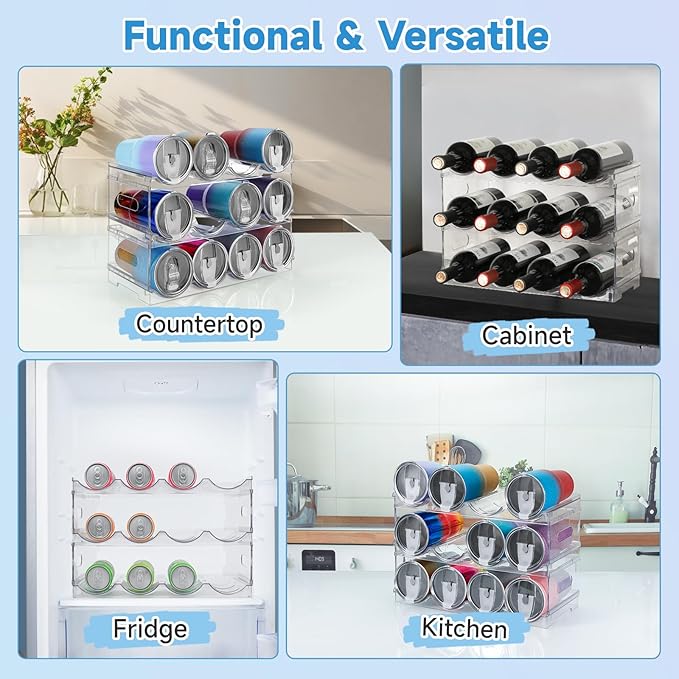 Large Compartment Water Bottle Organizer Rack,3 Pack Stackable Tumbler Storage for Kitchen Fridge Cabinet Organization and Storage,Wine/Drink/Water Bottle Storage Organizer