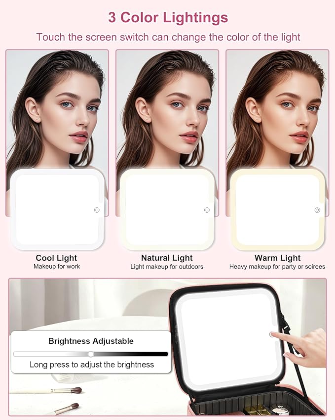 Relavel Initial Makeup Bag with LED Mirror for Women Girls, Personalized Travel Cosmetic Organizer Train Case, Birthday Gifts for Grandkids Bridesmaid Graduation Teacher Friends, Trendy Stuff, Pink S