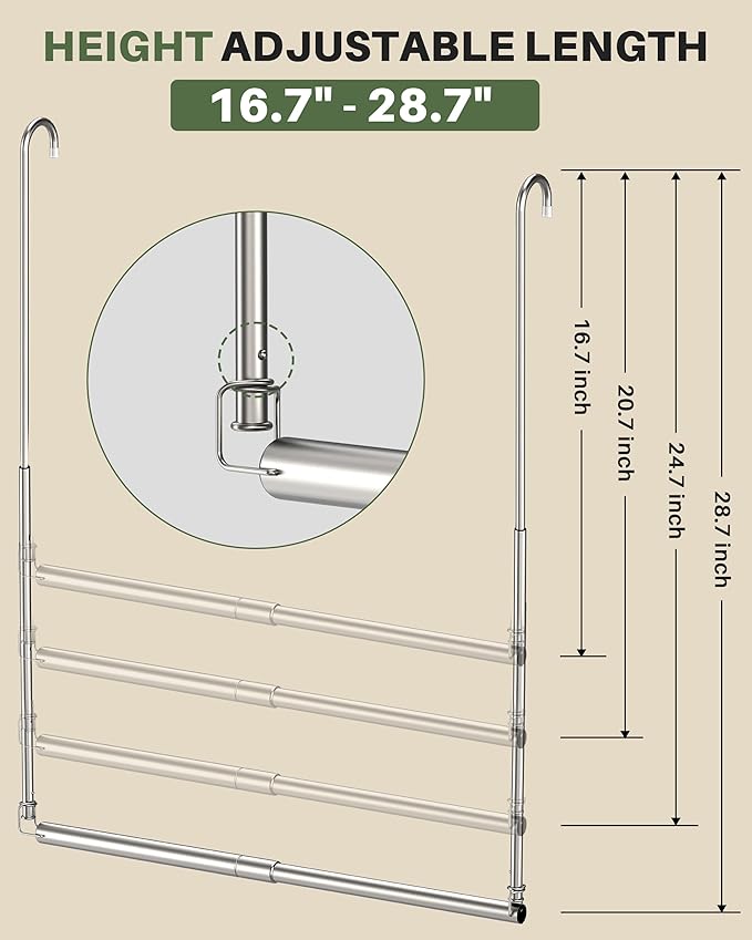 Hanging Closet Rod, Adjustable Height & Width Closet Rods for Hanging Clothes-Closet Extender Hanging Rod Space-Maximizing Design Suitable for Hanging and Drying Clothes, Silver