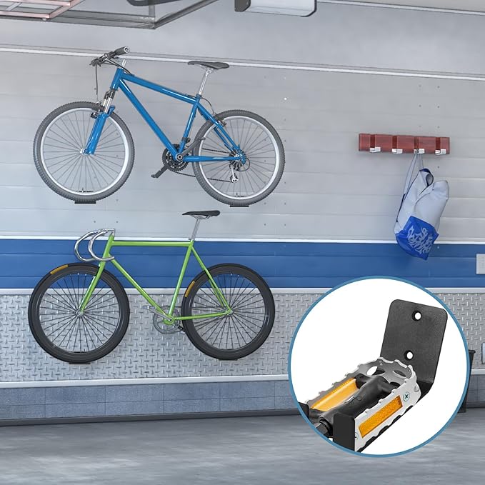 3 Pack Bike Wall Mount Bike Pedal Hanger Wall Mount Bike Hangers Heavy Duty for Garage Vertical Bike Wall Hangers Bike Display Stand Space Saving Wall Bike Rack (3 Pack)