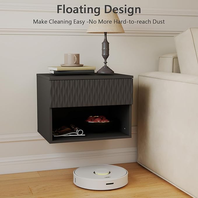 Floating Nightstand Set of 2,Modern Bedside Tables for Bedroom,Small Night Stands with Drawer and Open Shelf, Wall Mounted End SideTables Set for Living Room