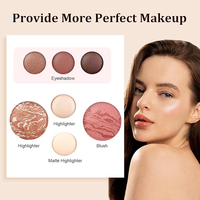 Color Nymph Face Makeup Palette, All-in-one Baked Palettes Travel-Friendly Includes Blush, 3 Highlighters and 3 Eyeshadows - Highly Pigmented, Silky Smooth, Easy to Blend - A