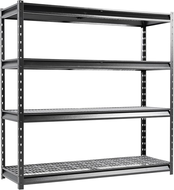 The Atlas 72" W Heavy Duty Garage Shelving Load 8000 Lbs, 4 Tier Metal Storage Shelves, Adjustable Industrial Steel Rack for Warehouse Basement Shop, 72" W x 24" D x 72" H, Black