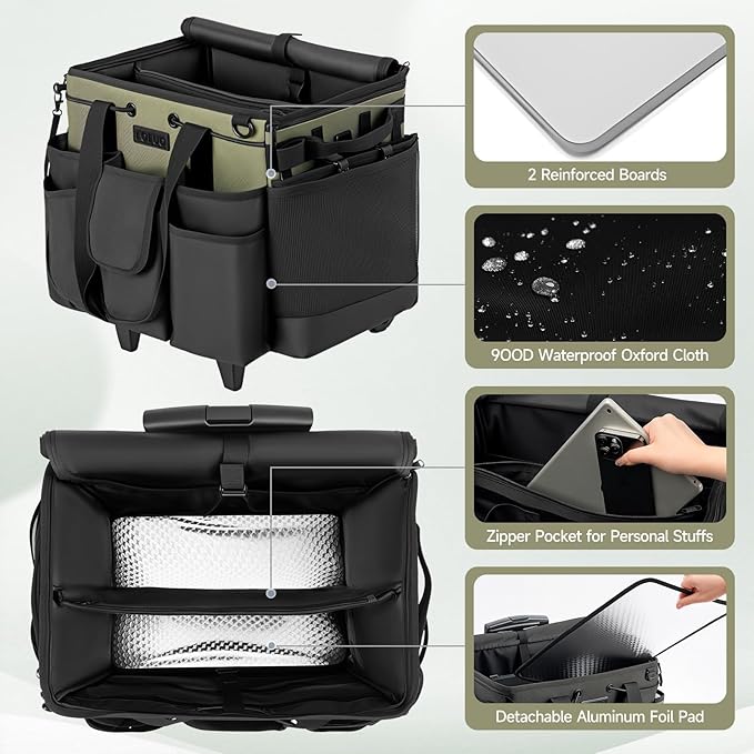 Large Cleaning Caddy for Cleaning Supplies Organizer, Rolling Cleaning Caddy Bags with Wheels for Housekeepers, Cleaning Carts on Wheels for Home Car Office Picnic