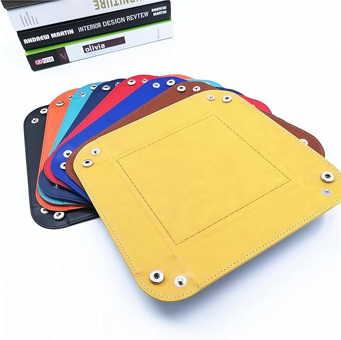 siduater Valet Tray Desktop Storage Organizer – Vegan Leather Catchall Tray Bedside Vanity Tray Nightstand Caddy Holder for Remote Controller, Watch, Keys, Phone, Wallet, Coin, Jewelry, Yellow